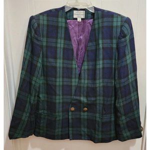 Vtg Classic Suits Inc Elegant Classics Women's Blazer Jacket Blue/Green Plaid 16